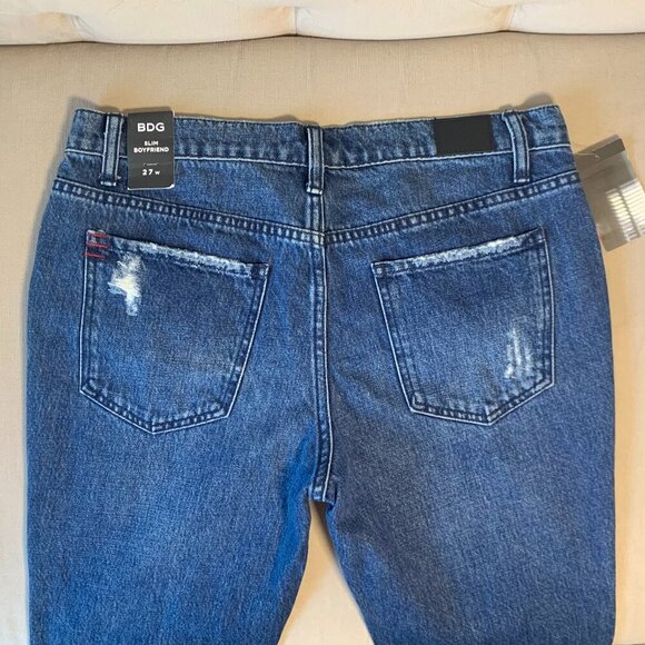 Urban Outfitters BDG Slim Boyfriend Distressed Dark Blue Jeans Emo Grunge - Picture 5 of 13